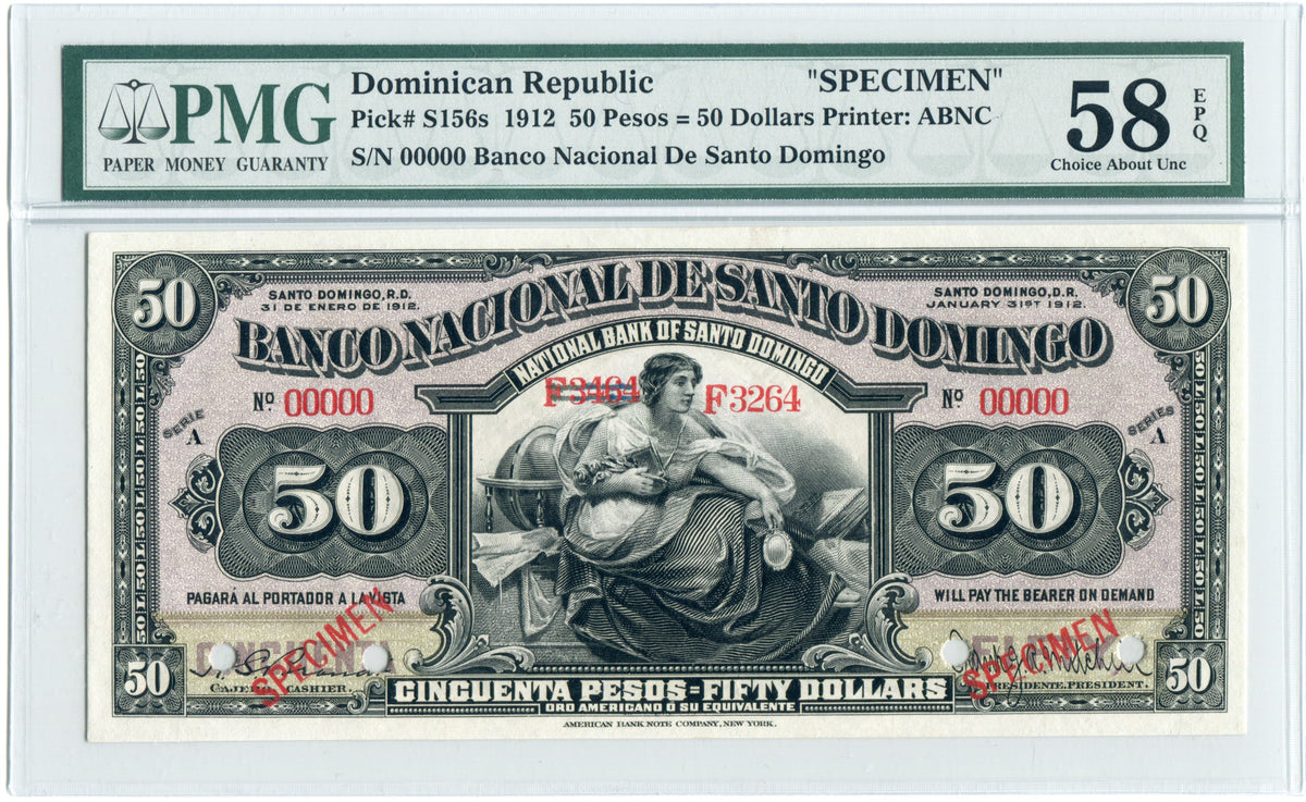 Dominican Republic Pick S156 Specimen $50 / 50 Pesos 1912