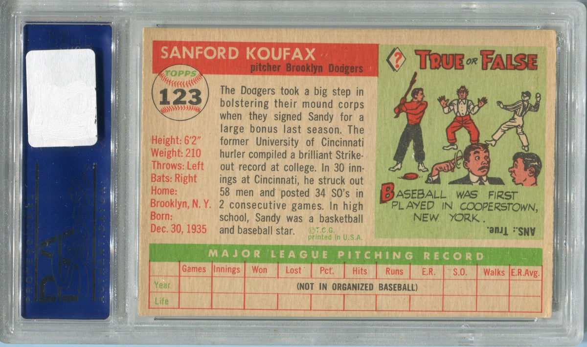 Sandy Koufax Signed 1955 Topps #123 Rookie Card Dodgers HOF