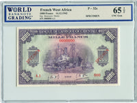 French West Africa Pick 32s Specimen 1,000 Francs 1942, WBG 65 TOP Uncirculated Gem
