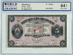 Honduras Pick S164s Specimen 5 Pesos 1928, WBG 64 TOP Uncirculated Choice