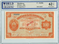 Honduras Pick S165Bs Specimen 100 Pesos 1928, WBG 62 Uncirculated