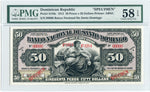 Dominican Republic Pick S156 Specimen $50 / 50 Pesos 1912, PMG Choice About Uncirculated 58 EPQ