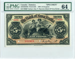 Jamaica Pick S132a Specimen 5 Pounds Bank of Nova Scotia 1900, PMG Choice Uncirculated 64