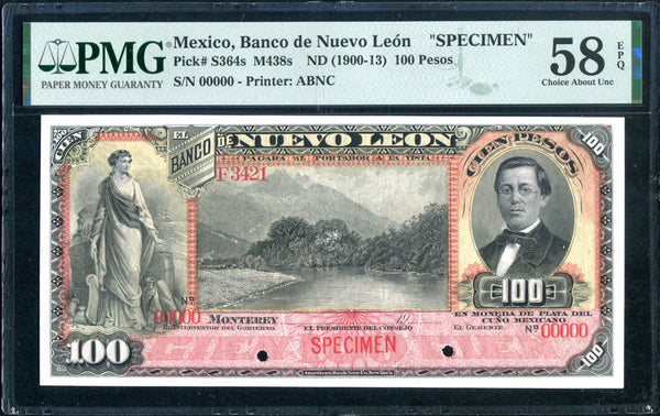 Mexico Pick S364 Specimen 100 Pesos 1900-13, PMG Choice About Uncirculated 58 EPQ