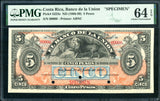 Costa Rica Pick S223 Specimen 5 Pesos 1887, PMG Choice Uncirculated 64 EPQ