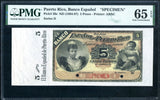 Puerto Rico Pick 26 Specimen 5 Pesos 1894-97, PMG Gem Uncirculated 65 EPQ