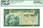 Martinique Pick 19 Specimen 100 Francs 1942, PCGS Superb Gem Uncirculated 67 PPQ